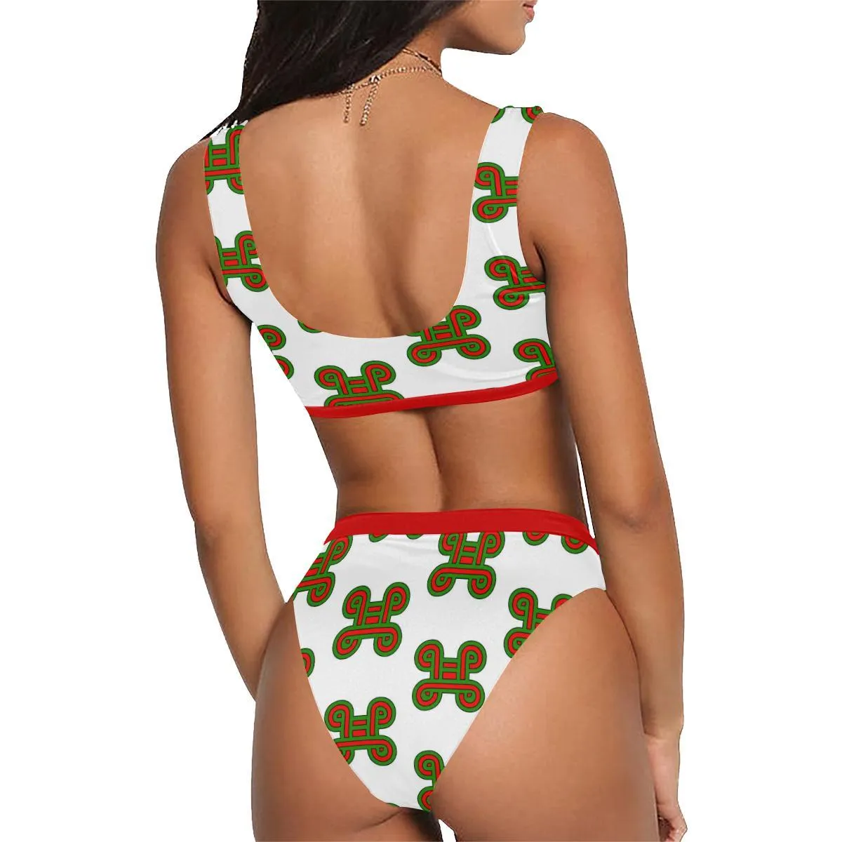 Adinkra Symbol Mpatapo Sport Top & High-Waisted Bikini Swimsuit