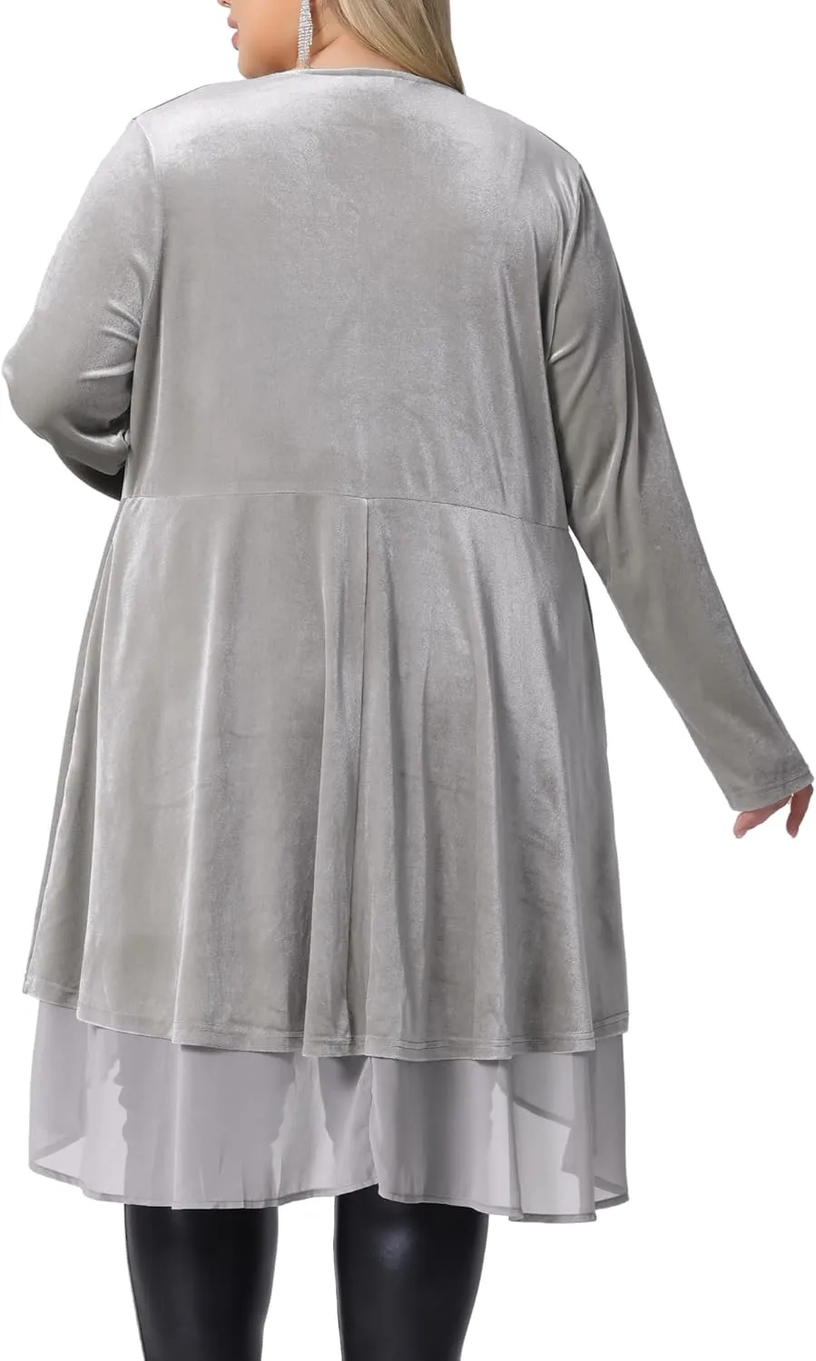 Agnes Orinda Plus Size Cardigan for Women Ruffled Asymmetric Open Front Long Velvet Jackets