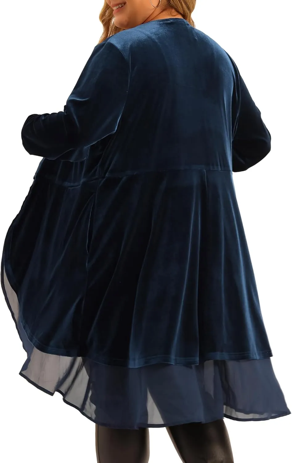 Agnes Orinda Plus Size Cardigan for Women Ruffled Asymmetric Open Front Long Velvet Jackets