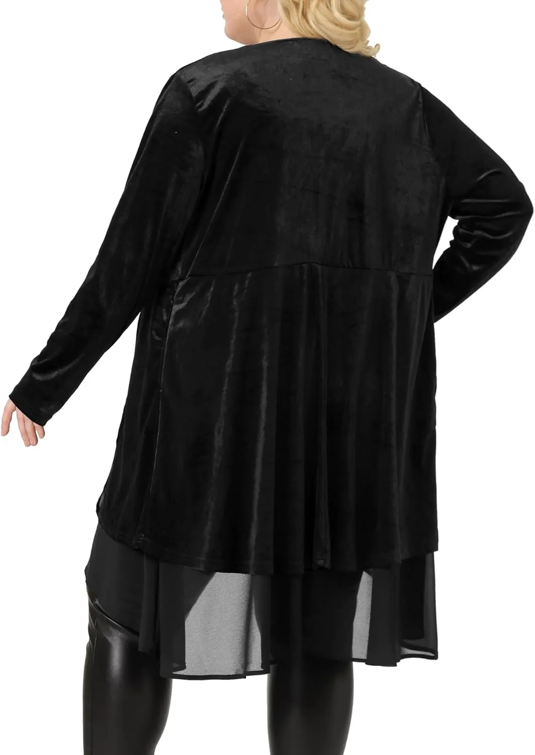 Agnes Orinda Plus Size Cardigan for Women Ruffled Asymmetric Open Front Long Velvet Jackets