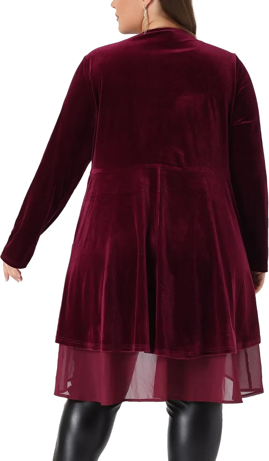Agnes Orinda Plus Size Cardigan for Women Ruffled Asymmetric Open Front Long Velvet Jackets