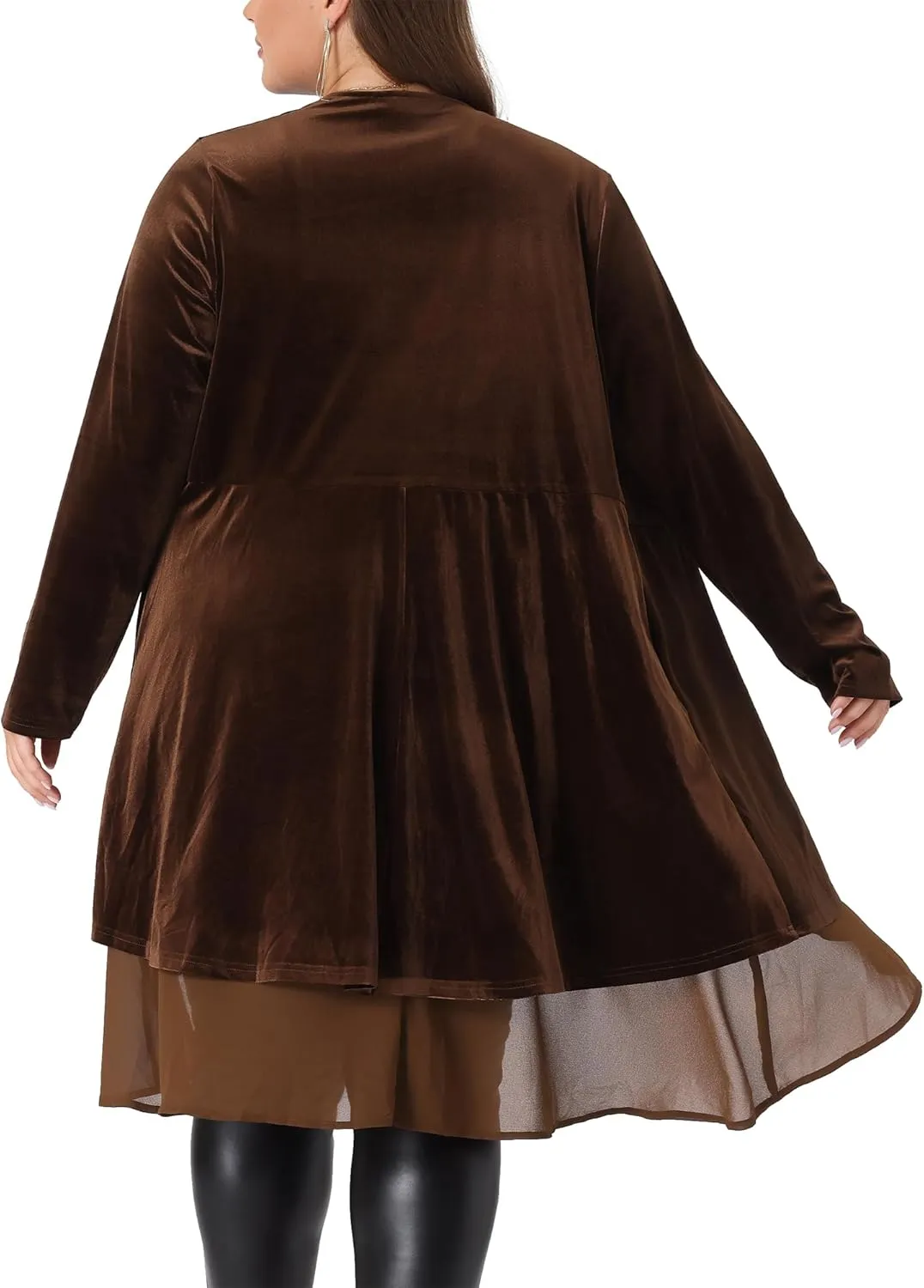 Agnes Orinda Plus Size Cardigan for Women Ruffled Asymmetric Open Front Long Velvet Jackets