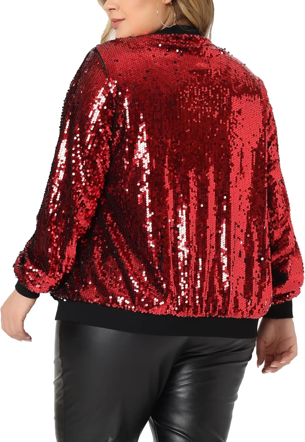 Agnes Orinda Plus Size Metallic Jacket for Women Sparkle Party 2024 Sequin Bomber Jackets