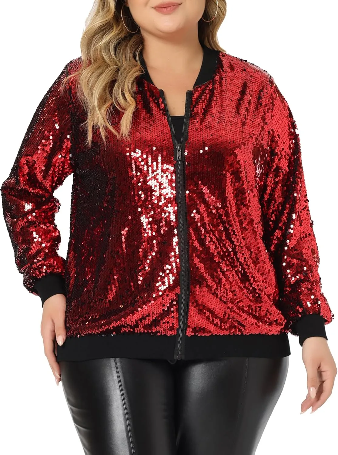 Agnes Orinda Plus Size Metallic Jacket for Women Sparkle Party 2024 Sequin Bomber Jackets