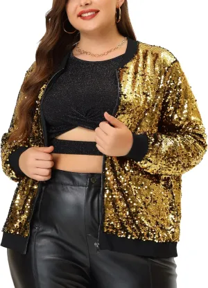Agnes Orinda Plus Size Metallic Jacket for Women Sparkle Party 2024 Sequin Bomber Jackets