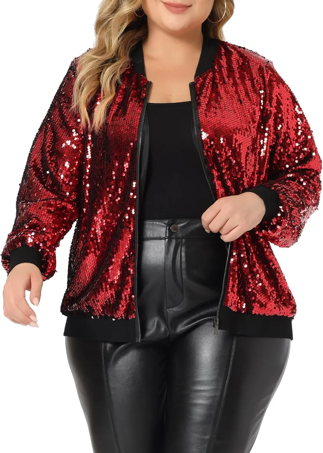 Agnes Orinda Plus Size Metallic Jacket for Women Sparkle Party 2024 Sequin Bomber Jackets