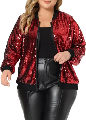 Agnes Orinda Plus Size Metallic Jacket for Women Sparkle Party 2024 Sequin Bomber Jackets