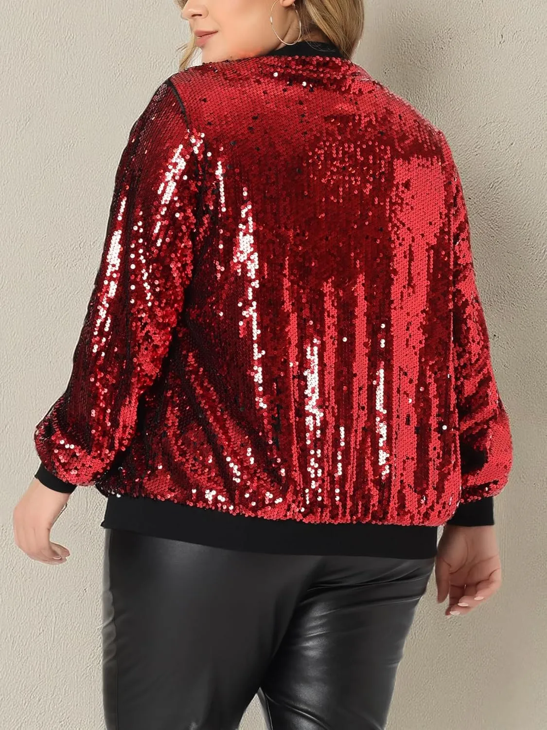 Agnes Orinda Plus Size Metallic Jacket for Women Sparkle Party 2024 Sequin Bomber Jackets