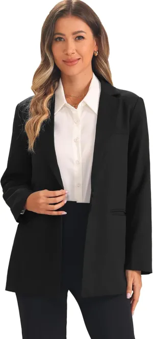 Allegra K Casual Blazers for Women's Open Front Long Sleeve Work Office Jackets Blazer with Pockets
