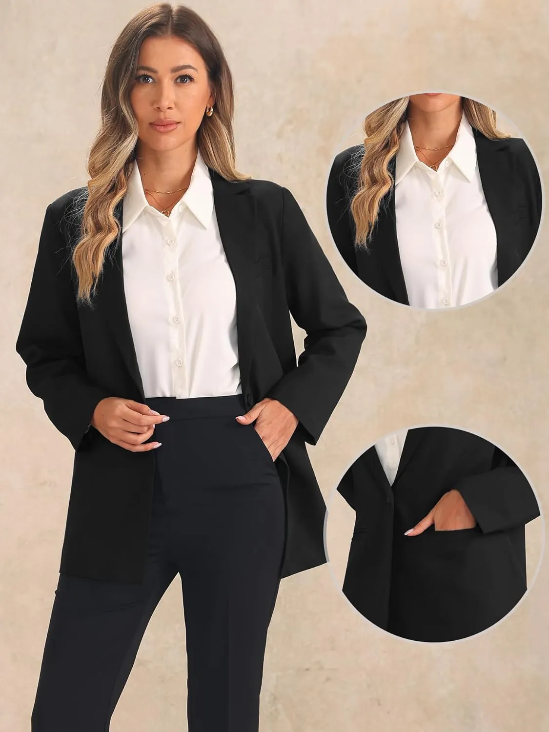 Allegra K Casual Blazers for Women's Open Front Long Sleeve Work Office Jackets Blazer with Pockets