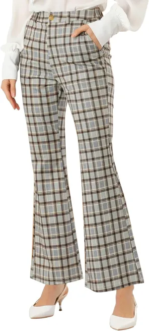 Allegra K Women's Plaid Pants Elastic Waist Bussiness Casual Work Office Long Trousers