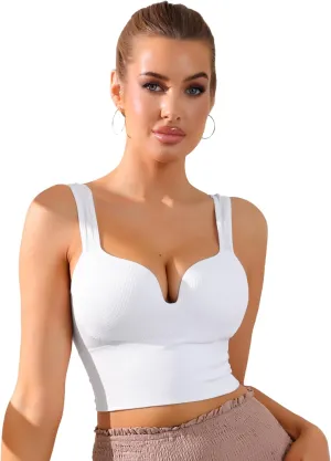 Allegra K Women's Wire-Free Integrated Cup Sports Bra Camisole Push-Up Ribbed Longline Underwear