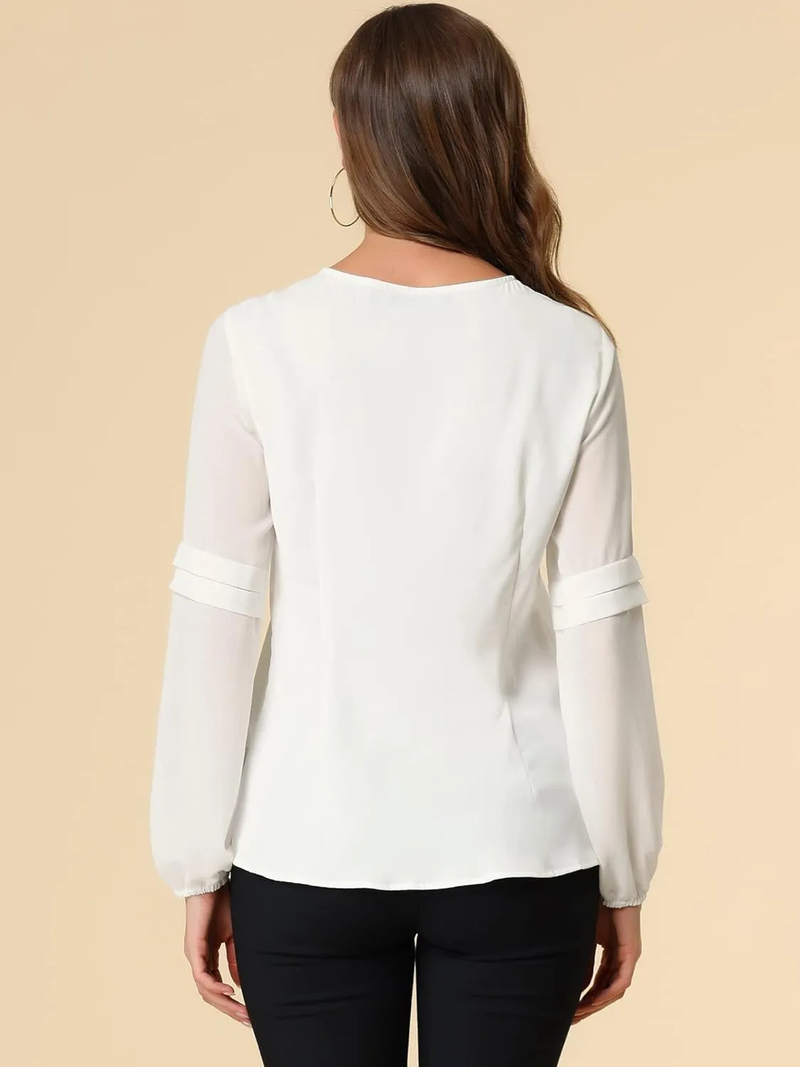 Allegra K Women's Work Blouses Dressy Keyhole Neck Long Sleeve Work Shirt Formal Casual Wear Elegant Tops