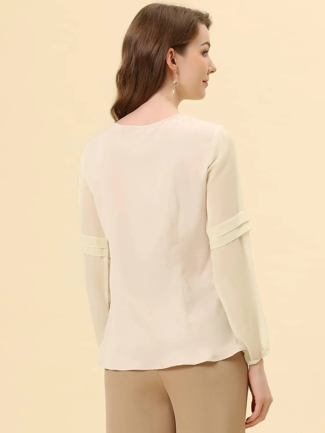Allegra K Women's Work Blouses Dressy Keyhole Neck Long Sleeve Work Shirt Formal Casual Wear Elegant Tops