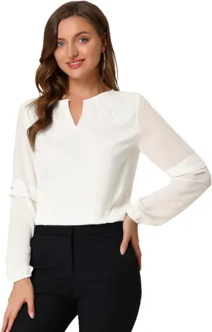 Allegra K Women's Work Blouses Dressy Keyhole Neck Long Sleeve Work Shirt Formal Casual Wear Elegant Tops
