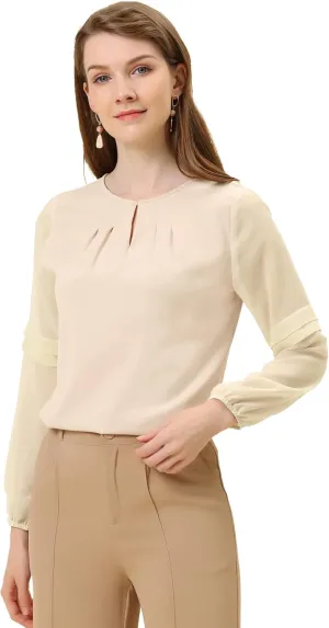 Allegra K Women's Work Blouses Dressy Keyhole Neck Long Sleeve Work Shirt Formal Casual Wear Elegant Tops