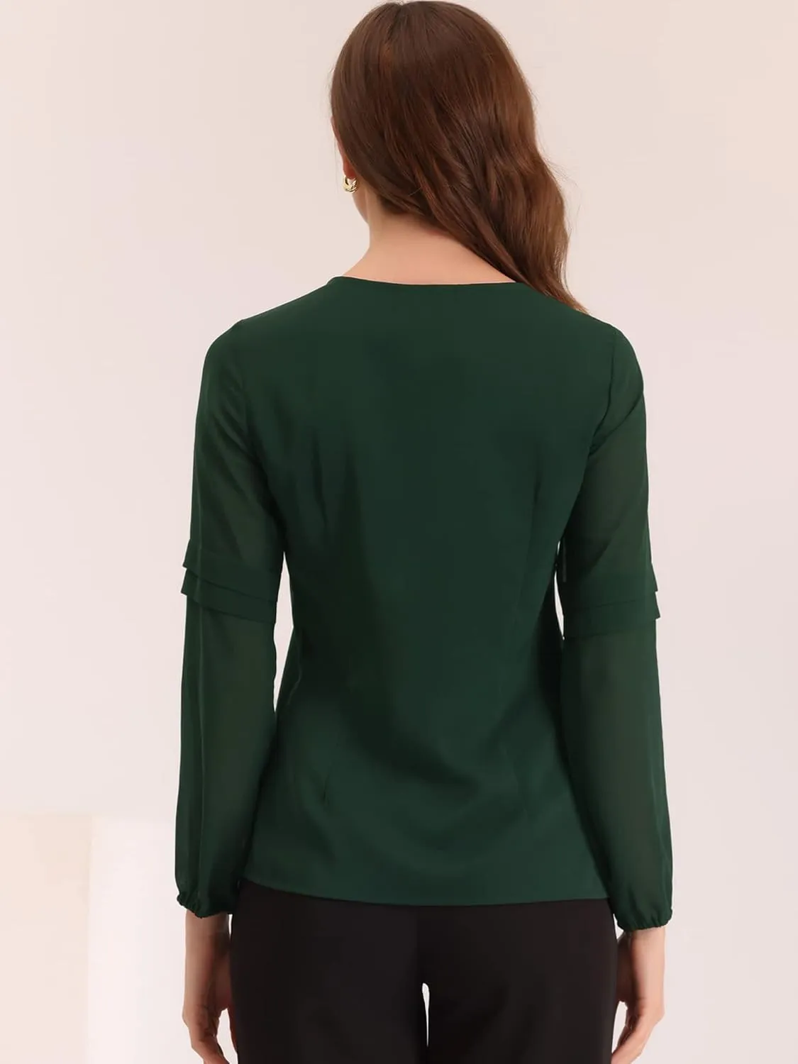 Allegra K Women's Work Blouses Dressy Keyhole Neck Long Sleeve Work Shirt Formal Casual Wear Elegant Tops