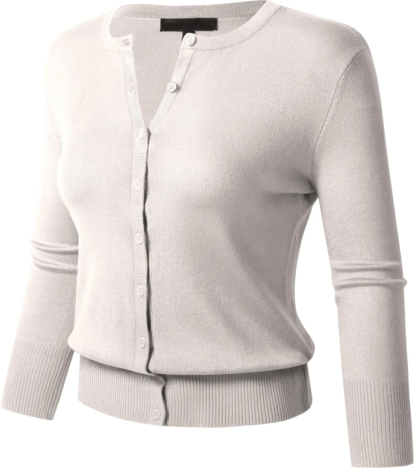 Allsense Womens Button Down 3/4 Sleeve Crew Neck Knit Cardigan Lightweight Soft Sweater