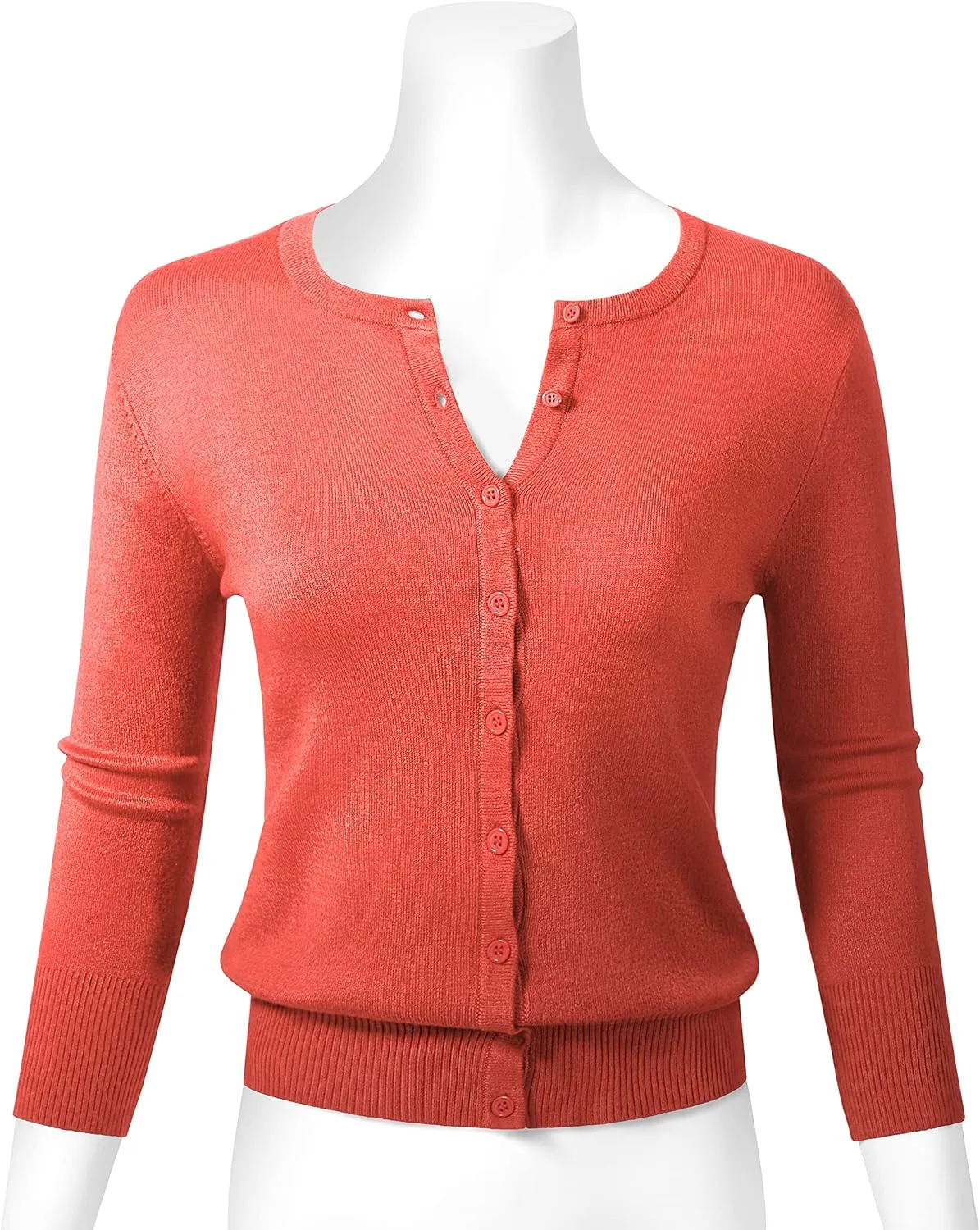 Allsense Womens Button Down 3/4 Sleeve Crew Neck Knit Cardigan Lightweight Soft Sweater