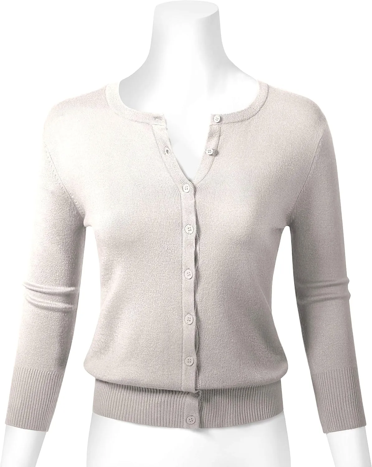 Allsense Womens Button Down 3/4 Sleeve Crew Neck Knit Cardigan Lightweight Soft Sweater