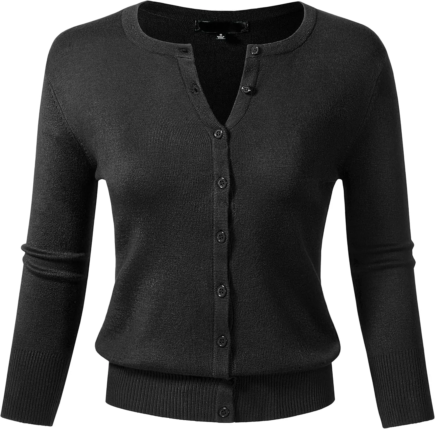 Allsense Womens Button Down 3/4 Sleeve Crew Neck Knit Cardigan Lightweight Soft Sweater