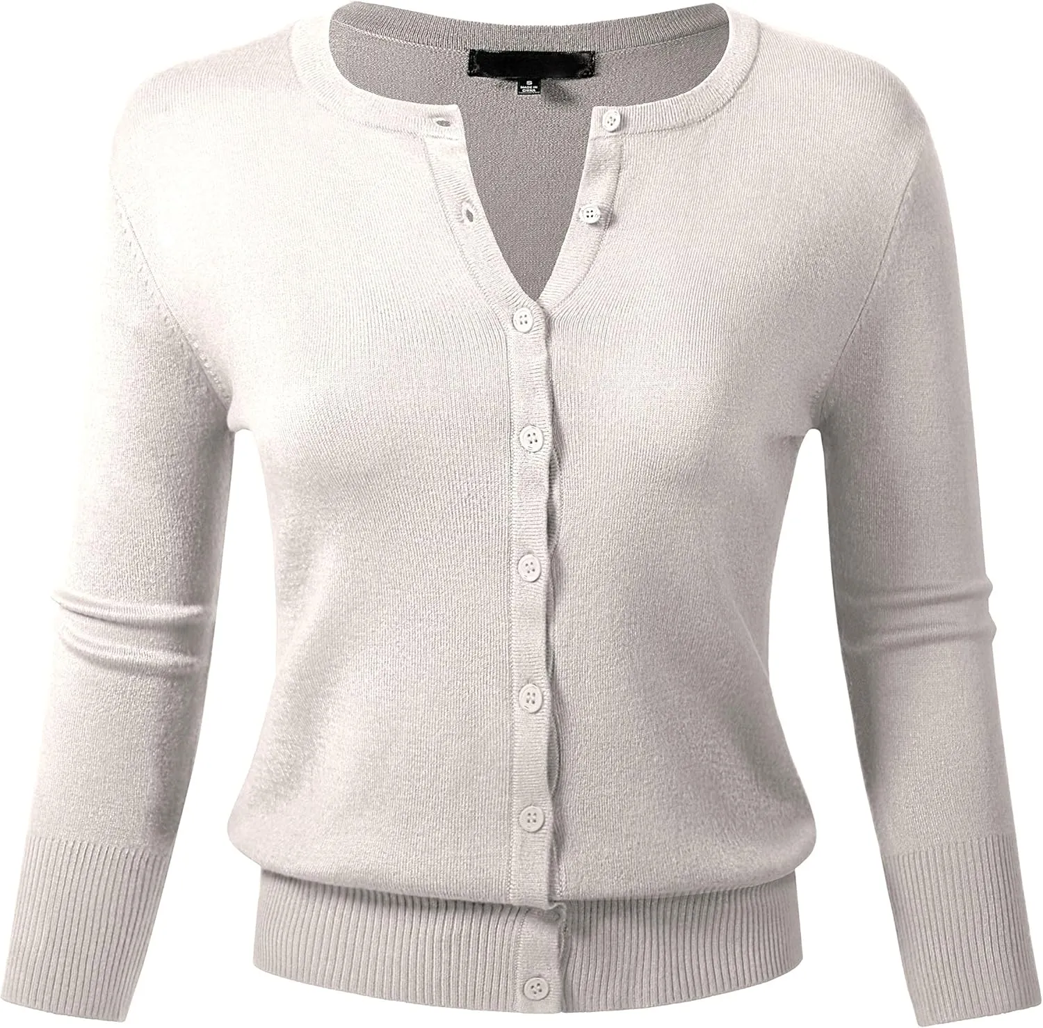 Allsense Womens Button Down 3/4 Sleeve Crew Neck Knit Cardigan Lightweight Soft Sweater