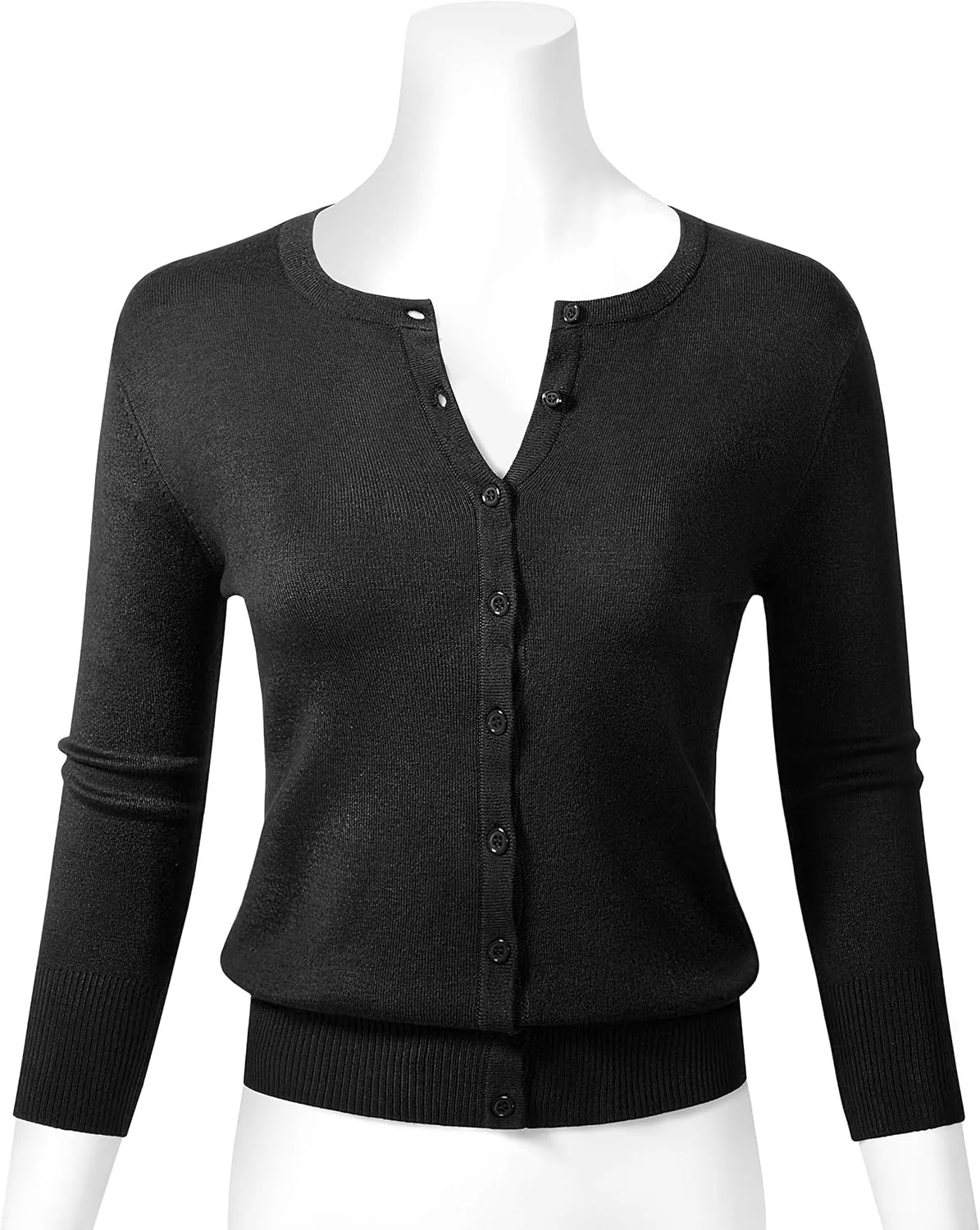 Allsense Womens Button Down 3/4 Sleeve Crew Neck Knit Cardigan Lightweight Soft Sweater