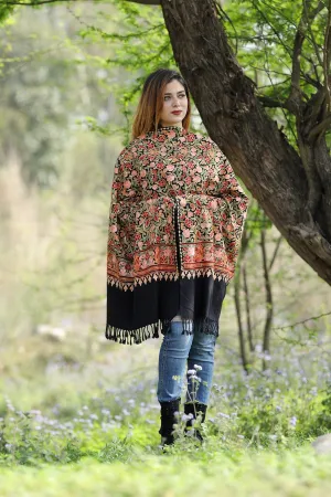 ALLURING MULTICOLORED Black Colour Stole With Graceful Dense Jaal Pattern Of Kashmiri Embroidery Makes It An Ideal Wear.
