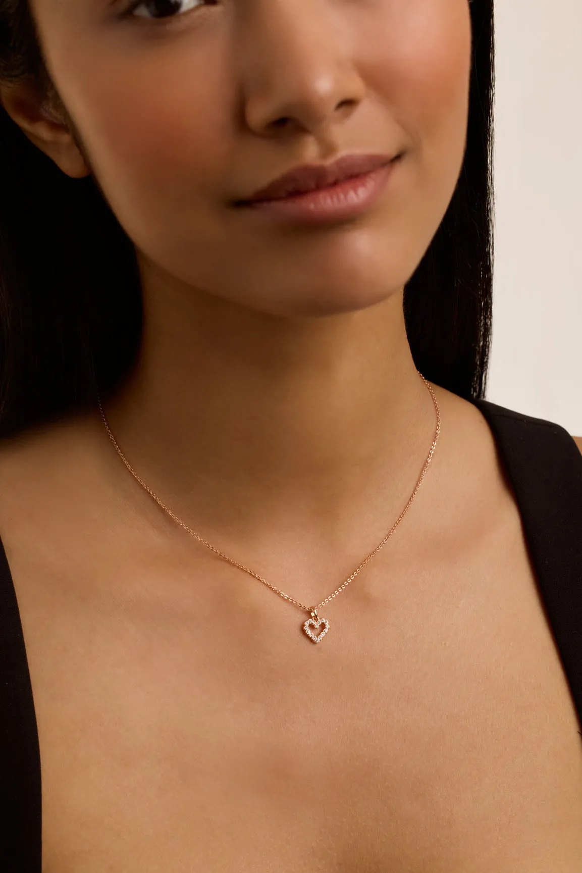 Amore Crystal Halo Heart Pendant Necklace Rosegd