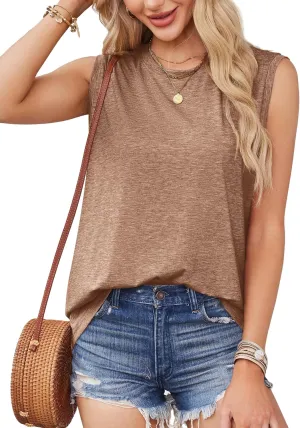 Amoretu Womens Summer Tank Tops Fashion Sleeveless Casual Loose Shirts Crewneck Basic Tunic