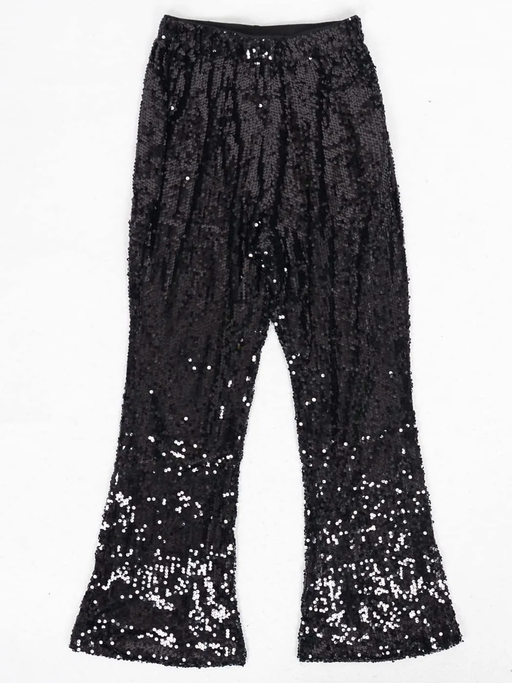 Anna-Kaci Women's Elastic Waist Sparkly Sequin 70's Disco Wide Leg Flare Palazzo Pants