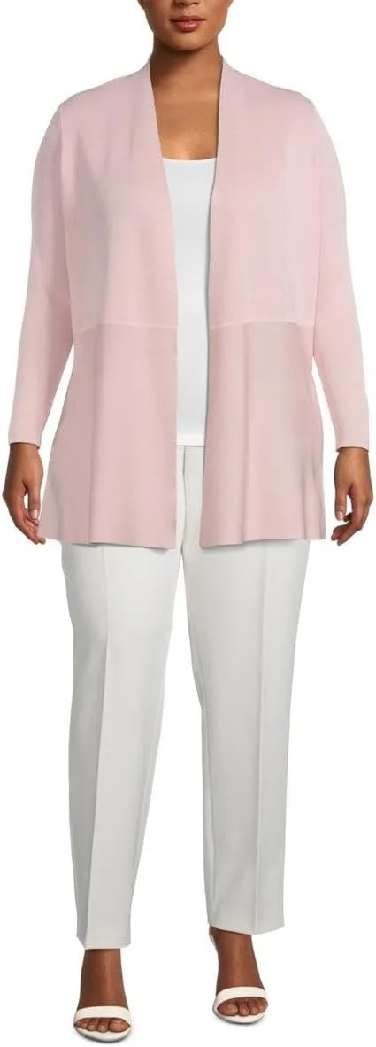 Anne Klein Womens Plus Open Front Lightweight Duster Sweater Pink 2X