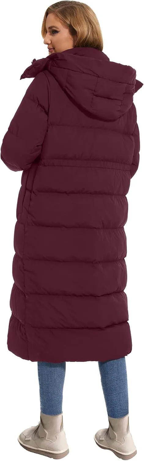 ANOTHER CHOICE Women's Down Coat with Detachable Hood, Long Puffer Coat Women Winter Jacket