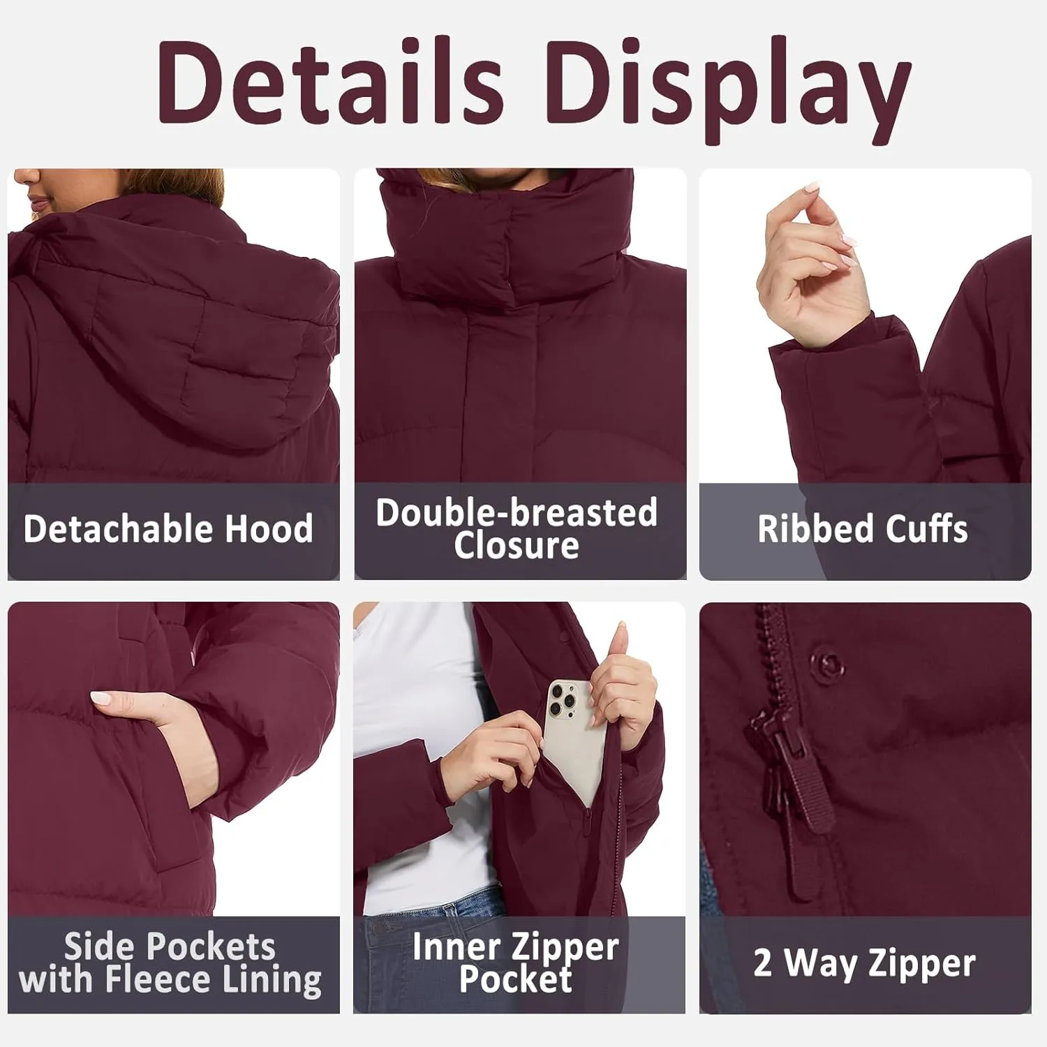 ANOTHER CHOICE Women's Down Coat with Detachable Hood, Long Puffer Coat Women Winter Jacket