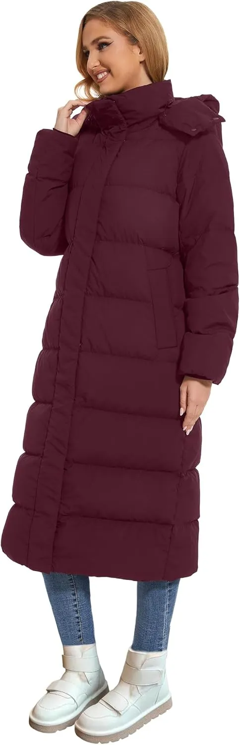 ANOTHER CHOICE Women's Down Coat with Detachable Hood, Long Puffer Coat Women Winter Jacket