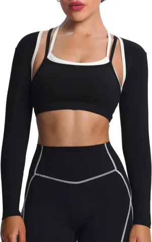 Aoxjox Women's Long Sleeve Open Front Lexi Lined Bolero Shrug Crop Top Cardigan