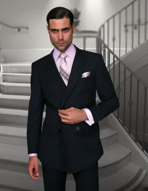 APPLE GREEN SOLID COLOR SUIT. 3PC MODERN FIT FLAT FRONT PANTS WITH DOUBLE BREASTED VEST. SUPER 180'S ITALIAN WOOL | TZD-100-Navy