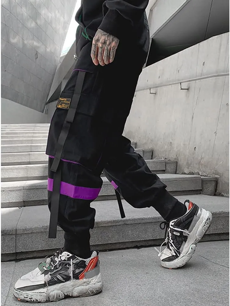 Astellarie Mens Techwear Elastic Waist Jogger Cargo Pants Streetwear Hip Hop Harem Pants with Multi Pockets