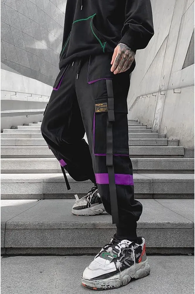 Astellarie Mens Techwear Elastic Waist Jogger Cargo Pants Streetwear Hip Hop Harem Pants with Multi Pockets