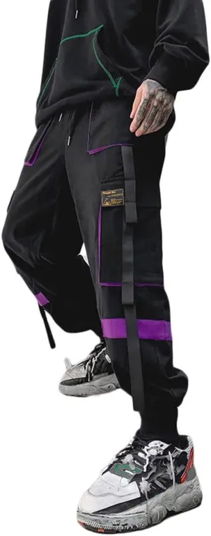 Astellarie Mens Techwear Elastic Waist Jogger Cargo Pants Streetwear Hip Hop Harem Pants with Multi Pockets