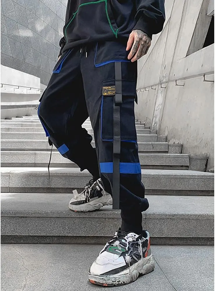 Astellarie Mens Techwear Elastic Waist Jogger Cargo Pants Streetwear Hip Hop Harem Pants with Multi Pockets