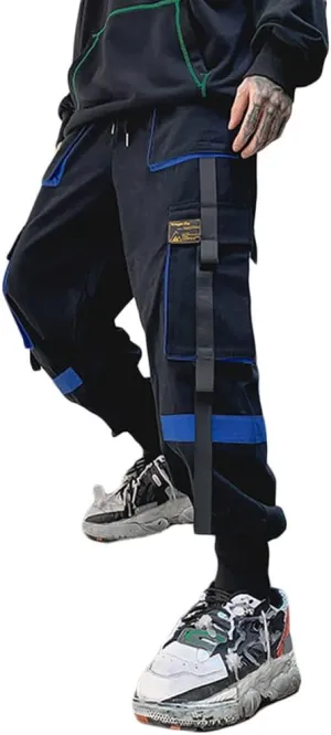Astellarie Mens Techwear Elastic Waist Jogger Cargo Pants Streetwear Hip Hop Harem Pants with Multi Pockets