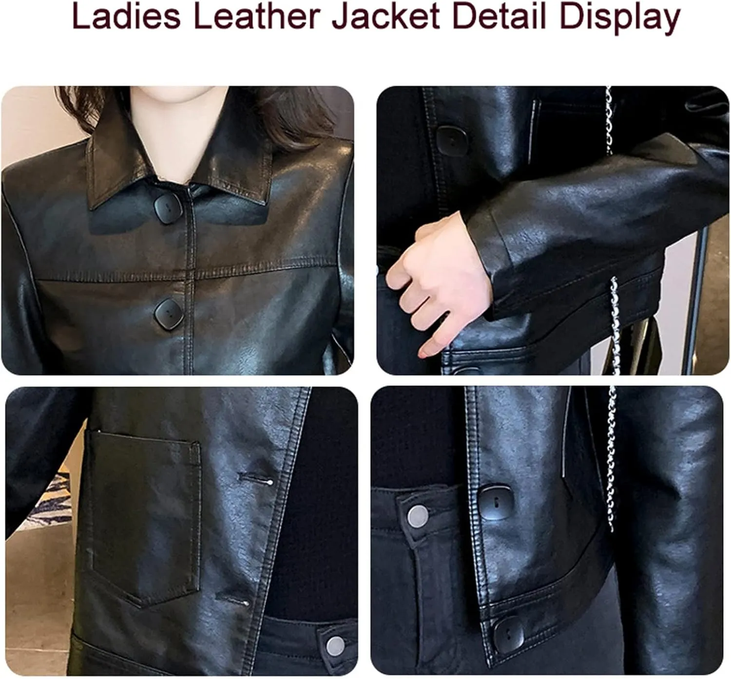 AYGJKIE Women's Faux Leather Long Sleeve PU Button Cropped Biker Jacket (Color : Black, Size : 3X-Large)