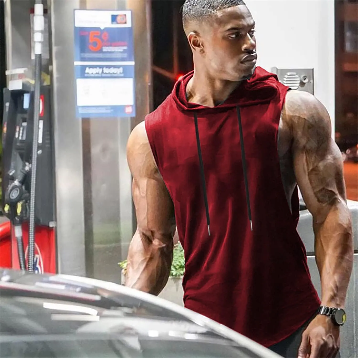 Babioboa Men's Workout Hooded Tank Top 2 Pack Sports Training Sleeveless Gym Hoodie Bodybuilding Cut Off Muscle Shirts
