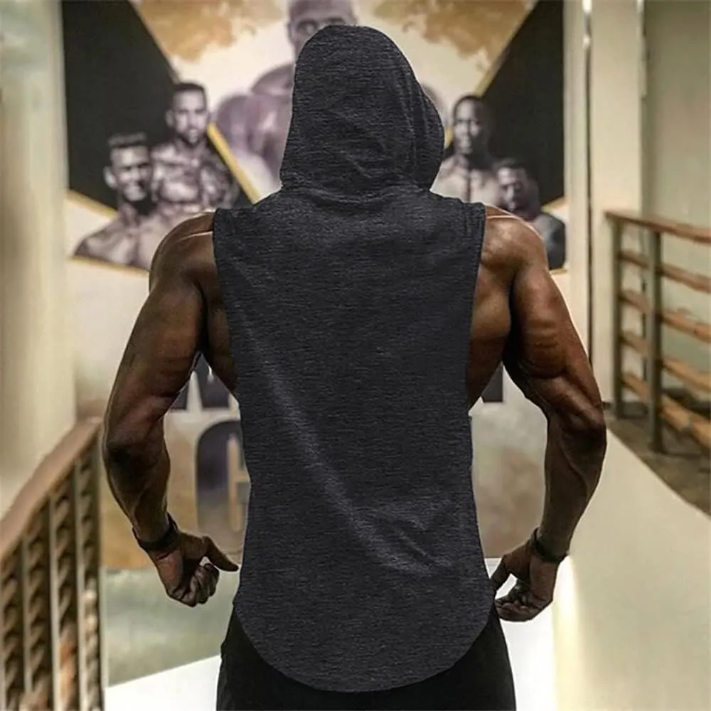 Babioboa Men's Workout Hooded Tank Top 2 Pack Sports Training Sleeveless Gym Hoodie Bodybuilding Cut Off Muscle Shirts