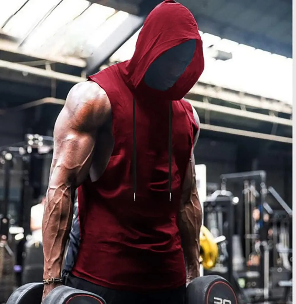 Babioboa Men's Workout Hooded Tank Top 2 Pack Sports Training Sleeveless Gym Hoodie Bodybuilding Cut Off Muscle Shirts