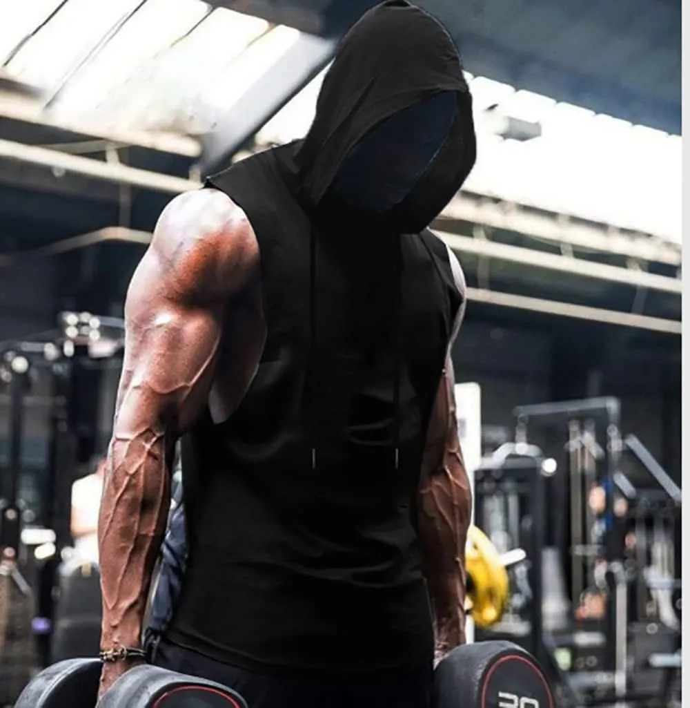 Babioboa Men's Workout Hooded Tank Top 2 Pack Sports Training Sleeveless Gym Hoodie Bodybuilding Cut Off Muscle Shirts