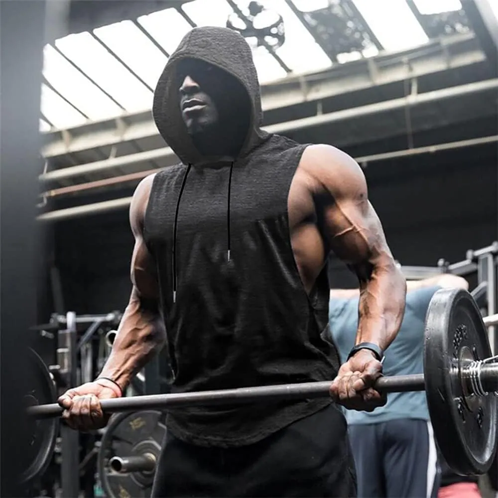 Babioboa Men's Workout Hooded Tank Top 2 Pack Sports Training Sleeveless Gym Hoodie Bodybuilding Cut Off Muscle Shirts