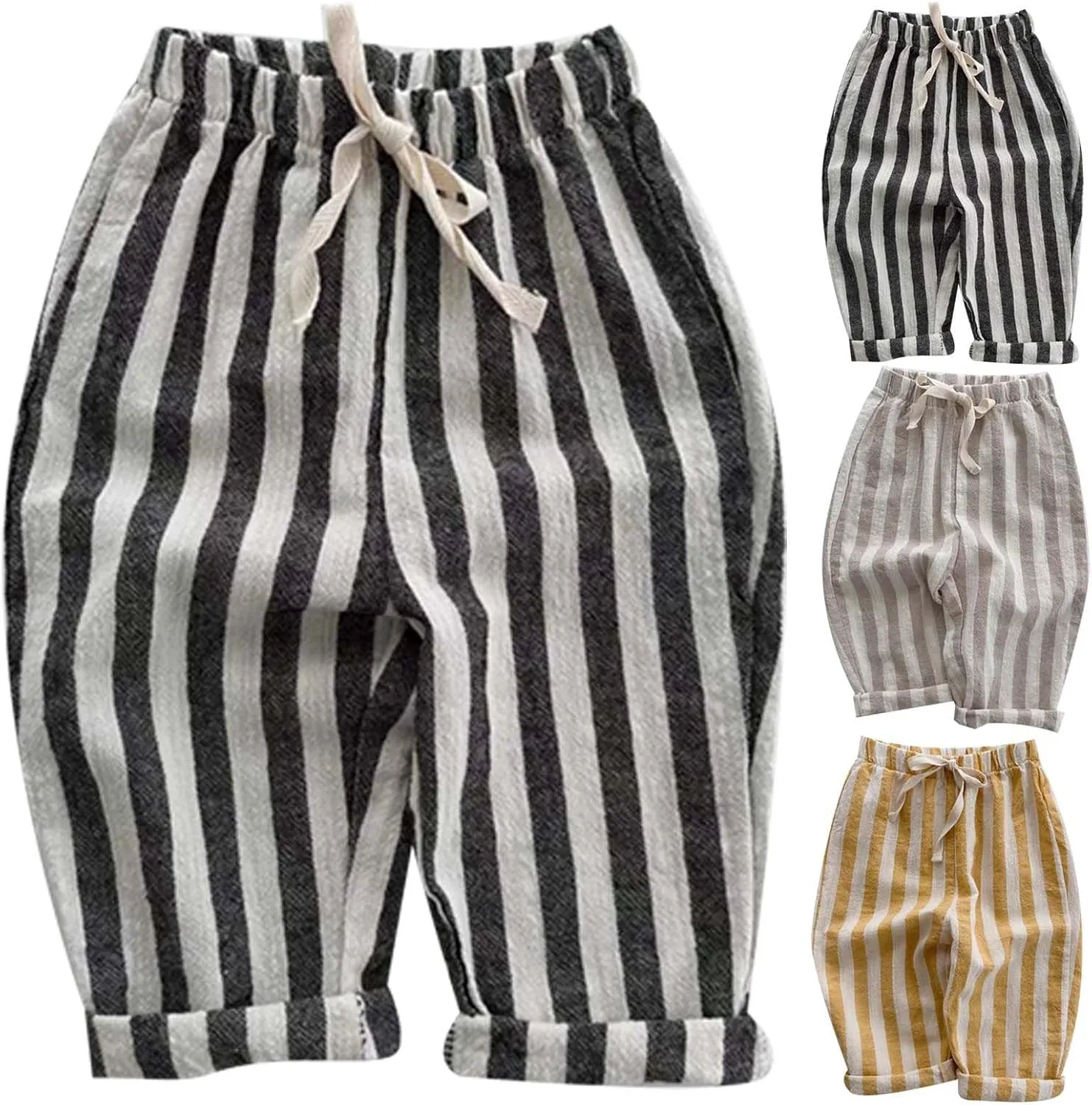 Baby Boys' Striped Pull-on Jogger Pants Harem Pants Classic Fit Elastic Waist Kids Toddler Bloomer Long Pants