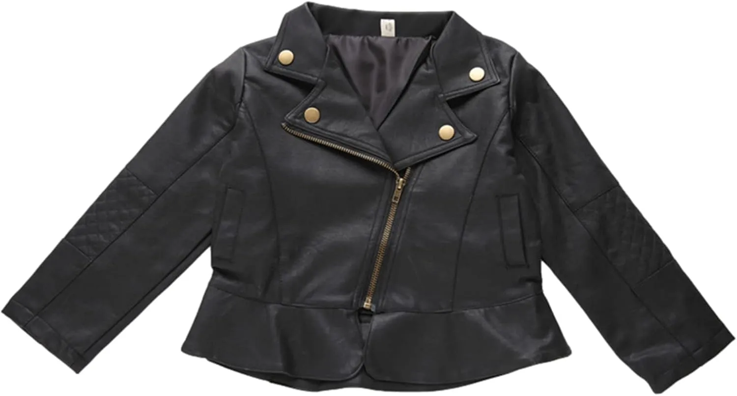 Baby Girls Boys Faux Leather Jackets Motorcycle Zipper Outerwear Lapel Collar PU Leather Jacket Biker Trendy Coat